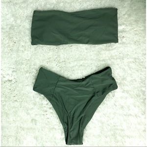OLIVE GREEN HIGH WAIST BANDEAU BIKINI ✨